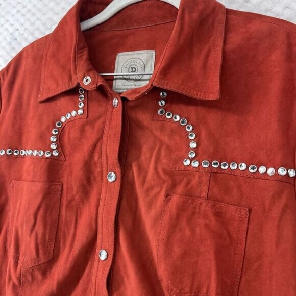 Double D Ranch Suede Western Shirt Rhinestone Embellished Rust Size M‎ - Picture 3 of 12